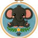 TEKWAVE Punch Needle Kit for Adults Beginners Little Elephant Design, Step-by-Step Video Pre-Printed Pattern and Written Instructions, DIY Embroidery Set with Yarn, Fabric, Hoop for Home Decor Crafts