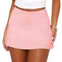 BZB Women's Mini Shorts Sexy High Waist Pencil Bodycon Skirt Split Hem Stretch Sporty Skirt Pink, Size M
