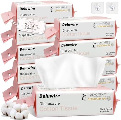 800 Count Disposable Face Towels, Soft & Skin Friendly Face Towelettes Disposable, Facial Tissue Dry Wipes for Women Cleansing, Exp 2028/06/11