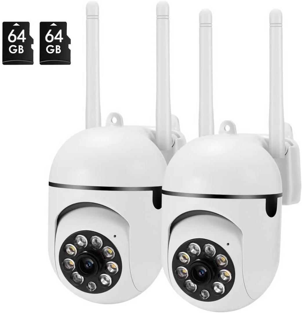 oneware Security Camera Wired,Indoor Outdoor Wireless Cameras for Home Security with Motion Sensor & Alarm,2-Way Audio, Colored Night Vision (2pack with 64GB Card)