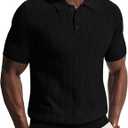 PJ PAUL JONES Men's Knit Polo Shirts Short Sleeve Stretch Texture Knitted Polo Shirts Casual Lightweight Golf Shirt (XX-Large, Black)