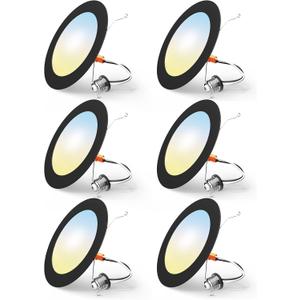 FREELICHT 6 Pack Retrofit LED Recessed Lighting 6 Inch, Selectable 2700K/3000K/4000K/5000K/6000K, Dimmable Flat LED Can Lights, 10W=110W, 1000LM, IC & Damp Rated, ETL & FCC, Black
