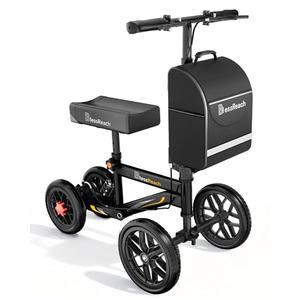 BlessReach All Terrain Steerable Knee Scooter Crutch Alternative，Deluxe Medical Scooter Double Handbrake,for Adults Injured Ankle & Foot Recovery Scooter in Black