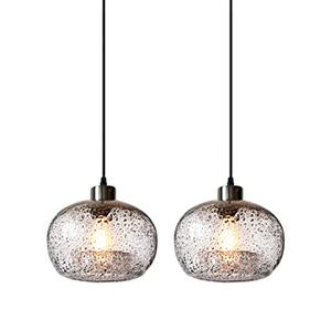 CASAMOTION Pendant Lights Kitchen Island,Clear Seeded Glass with Black Sand Powder,Modern Farmhouse Ceiling Hanging Lighting Fixtures,Dining Room Table Bedroom Oval Globe 8.7 Inch Diam 2 Pack