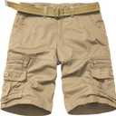 Men's Cotton Cargo Shorts Relaxed Fit Outdoor Casual Work Shorts with Zipper Pockets No Belt (36, Khaki)