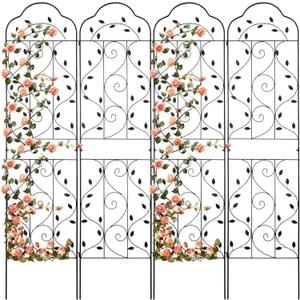 hogardeck 4 Packs 84 * 19 inch Metal Garden Trellis for Climbing Plants Outdoor,Heavy Duty,Black Coating Rustproof Trellis for Rose, Vegetable, Flowers, Expandable,Perfect for Training Climbing Plants