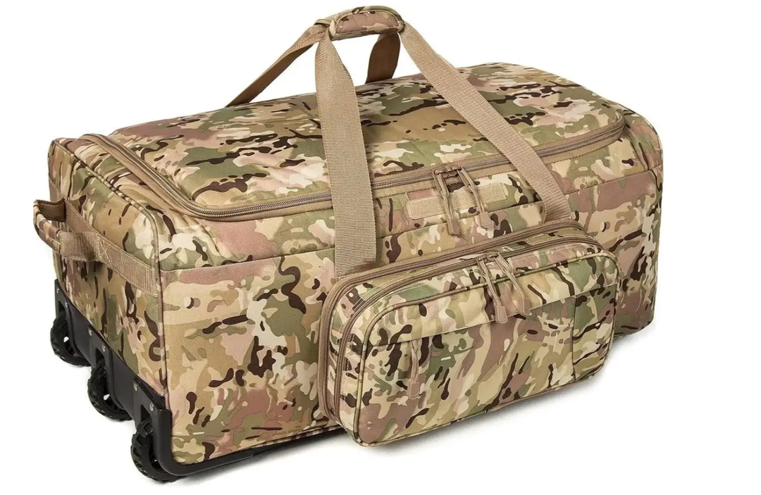 Military Wheeled Deployment Bag Large Tactical Heavy Duty Duffel Bag for Camping Hiking (Camo)