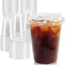 Clawsoff 12 oz 50 Pack Clear Plastic Cups with Lids, Sturdy Iced Coffee Cups with Sip Lids, Disposable Food Safe Smoothie Cup for Cold Drinks, Juice, Milkshake
