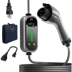 Level 1&2 Portable EV Charger, 16A Electric Vehicle Charger with 25FT Extension Cable, NEMA 6-20 Plug & 5-15P Adapter, Compatible with J1772 EVs, Home & Travel Use(Not For Tesla Unless Get an Adapter)