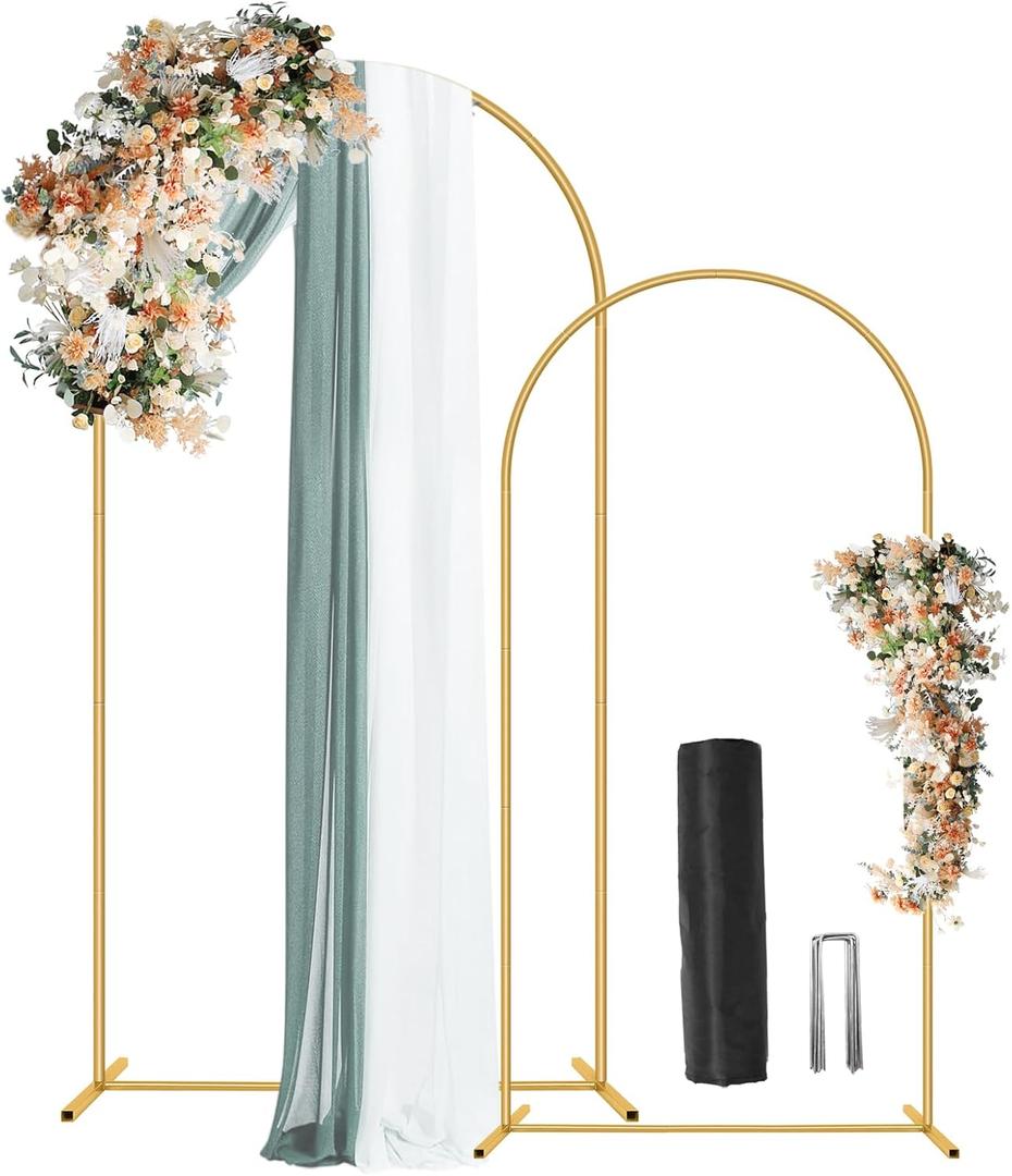 Wedding Arch Backdrop Stand Set of 2 (7.2FT, 6FT),Gold Metal Arch Backdrop Stand,Balloon Arch Stand for Wedding Ceremony Baby Shower Outdoor Indoor Birthday Party Graduation Decoration