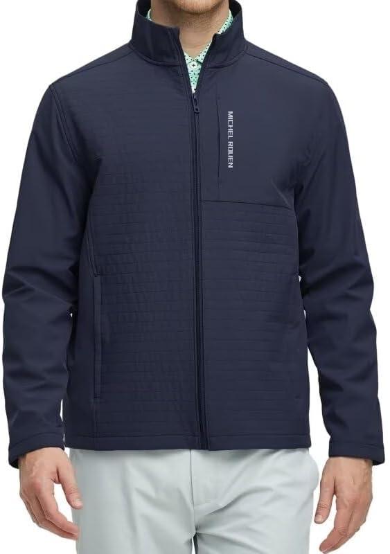 Rouen Mens Golf Raincoat Jacket Zipper Pockets Lightweight Softshell Hooded Water-resistant Spring Fall Outdoor Windbreaker (M)
