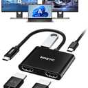 KOZYC USB C to Dual HDMI Adapter 4K@30Hz, USB C Hub Multiport Adapter with 2xHDMI, USB 3.0, 100W PD, Support USB C to HDMI Splitter Extended Display (MST Only Support Windows), Black