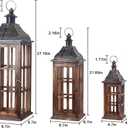 DECORKEY Large Farmhouse Wooden Metal Lantern Set of 3, 27''/22''/15'' H Rustic Decorative Indoor & Outdoor Hanging Candle Lanterns, Wooden Outdoor Lanterns for Patio Front Porch Table, Brown