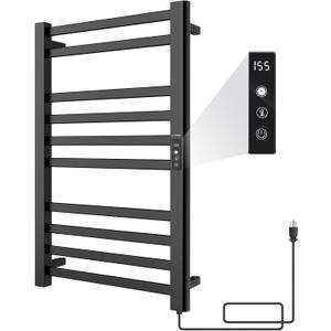 LANMEL Towel Warmers for Bathroom, Wall Mounted Heated Towel Dryer Rack | 33.9" 10 Bars Black – IPX6, Touch Display, 24hr Timer & Temp Control. Perfect for Home Use: Bathrobes, Blankets, PJ's & More.