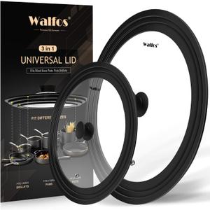Walfos Universal Lids for Pots, Pans and Skillets - Tempered Glass with Heat Resistant Silicone Rim, Fits 6.5", 7" and 8" Diameter, 9.5", 10" and 11" Diameter Cookware2PK (2pcs 6.5" to 11")