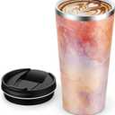 Insulated Coffee Mug with Ceramic Coating, 18oz Travel Mug with Leak-proof Lid, Vacuum Double-wall Tumbler, Stainless Steel Thermal Cup for Tea, Hot Cocoa, Cold Beverage, Ice Drinks (White-orange.granite)