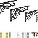 16 Inches Shelf Brackets 4 Pack Cast Iron Black Corbels 16'' * 9.5'' Decorative Shelf Supply Mouting Screws Included