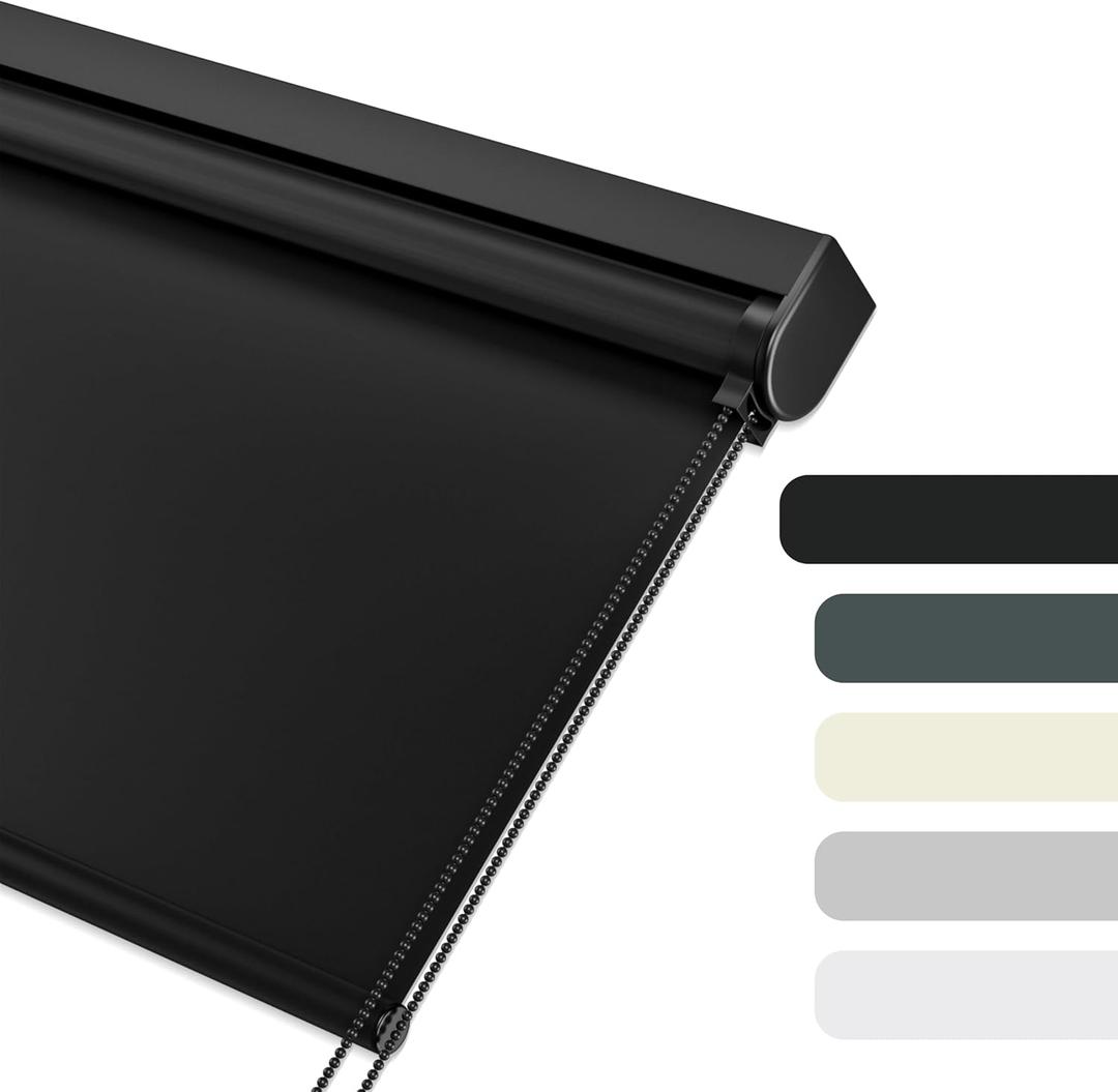 Blackout Roller Shades for Windows, Color-Matched Roller Blinds, UV Protection, Thermal Insulation Fabric Room Darkening Shades for Home, Office, Black, Custom Size.