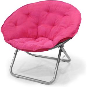 Urban Lifestyle Microsuede Saucer Chair for Adults,Pink, Cozy Folding Accent Chair for Bedroom, Dorm, or Lounge