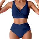 Tainehs Women's Two Piece Bikini Sets V Neck Push Up Swimsuit High Waisted Tummy Control Bathing Suit Medium