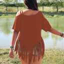 Women's Plus Size Cold Shoulder Fringe Tassel Cowgirl Graphic Short Sleeve Hippie Western T Shirt (XL)