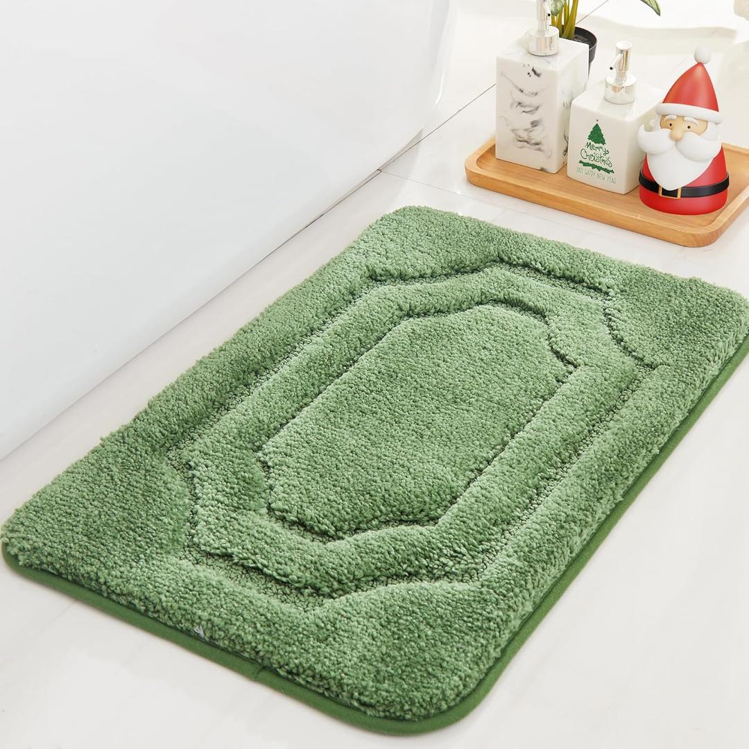 BEQHAUSE-Bathroom-Rugs-Non-Slip-Bath Mats for Bathroom Soft and Absorbent Polyester Bath Mat Machine Washable Quick Dry Shaggy Shower Mat for Bathrooms, Bathtub and Sink,16"x24",Green