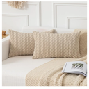 Kevin Textile Throw Pillow Covers Soft Corduroy Decorative Set of 2 Boho Striped Pillow Covers Pillowcases Farmhouse Home Decor for Couch Bed Sofa Living Room 12x20 Inch Beige