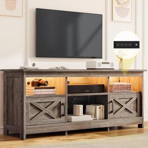 DWVO TV Stand for up to 65 Inch TV, Entertainment Center with Storage, TV Cabinet with Power Outlet & LED Light Strip, Media Console Television Stands for Living Room, Washed Grey (59")