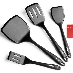 Silicone Spatula Set, 600F Heat Resistant Silicone Spatula Turner Flipper for Cooking, Non Stick and Non Scratch Kitchen Utensils for Eggs & Pancakes, 4 Pack, Black