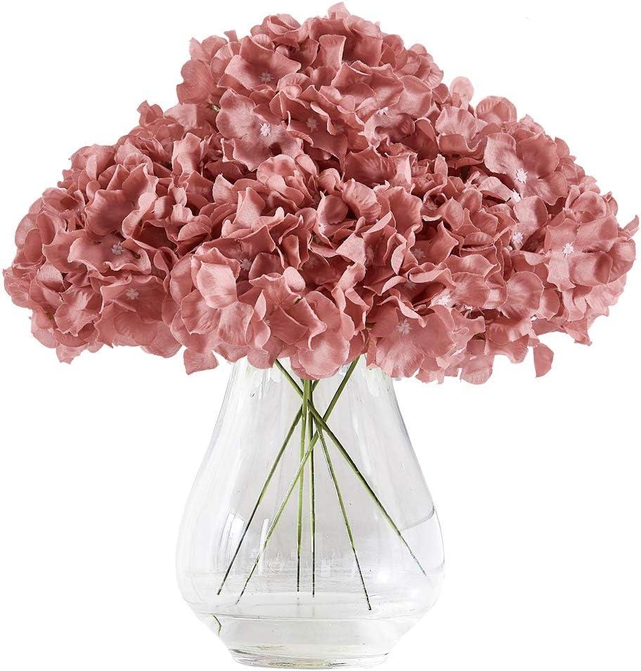 Hydrangea Silk Flower Heads 10 Dusty Rose Artificial Hydrangea Silk Flowers Head for Wedding Centerpieces Bouquets DIY Floral Decor Home Decoration with Long Stems (Large)