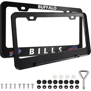 2PCS Black License Plate Frames, Car License Plate Bracket Holder, Premium Aluminum Alloy Weather Proof License Plate Covers with Screw Caps Cover Set Car Accessories