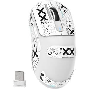 MAMBASNAKE Attack Shark X3 Wireless Gaming Mouse, 49g Ultralight, PixArt PAW3395 26000 DPI, Bluetooth/2.4Ghz /Wired Tri-Mode, 200Hrs Rechargeable Battery, Kailh GM8.0 Switch for PC/MAC/Win-White&Tape