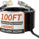 14/3 Gauge Black Outdoor Extension Cord 100 ft Waterproof with Lighted Indicator, Cold Weatherproof -40C, Flexible 3 Prong Long Extension Cord Outside,13A 1625W 14AWG SJTW, ETL Listed