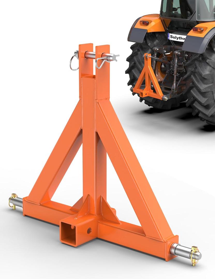 3 Point 2" Trailer Hitch Receiver Orange for Category 1 Tractors, Heavy Duty Towing Hitch Tractor Drawbar Attachment Category 1 Compatible with BX, Kubota, John Deere, NorTrac, Kioti, Yanmar