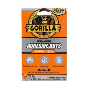 Gorilla Permanent Adhesive Dots, Double-Sided, Clear, 0.5" Diameter, 150 Pieces (Pack of 2) - No Mess, Photo Safe
