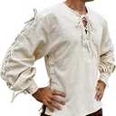 Svenine Handmade Cotton Renaissance Pirate Shirt Long Tied Up Medieval Sleeves, Medium, Muang Cotton - Cream