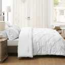 UNIKOME King Size Comforter Set White - Ultra Soft Boho Pintuck Down Alternative Bedding Set for All Seasons, 3 Pieces Lightweight Warm Pinch Pleat Bed Set with Comforter, 2 Pillowcases