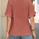 Womens Summer Tops V Neck Ruffle Half Sleeve Blouses Cute Lace Peplum Shirts Casual Boho Babydoll Clothing 2025 (Brown, M)