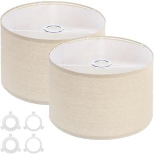 PATIKIL Drum Lamp Shades for Table Lamps 12"x12"x8" Linen Lampshade Set of 2 Easy Assembly Lamp Shade with E27 to E26/E14 Adapters for Floor Lamps Bedside Lamps, Cream (1.65" Spider)