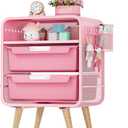Pink Nightstand,Cute End Table with Storage Drawer,Kids Nightstand for Bedroom Furniture,Bedside Table Small Pink Desk Coffee Table for Living Room, Dorm,Office
