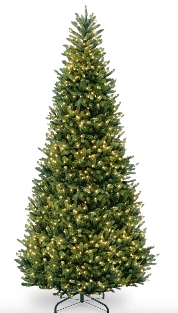 Pre-Lit Artificial Giant Slim Christmas Tree, Green, White Lights, Includes Stand, 12 Feet