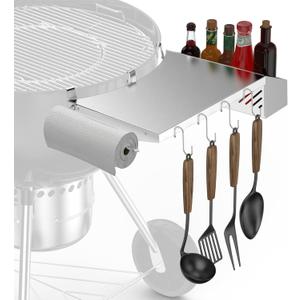 Charkettle Stainless Steel Kettle Grill Side Table, BBQ Accessories Grill Table Shelf, Compatible with Weber 22 Inches Master Touch & Original Kettle Charcoal Grills