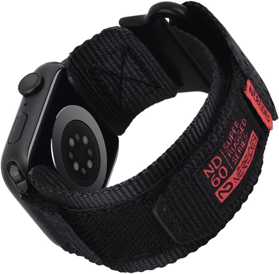 Nereides Compatible with Apple Watch Band Ultra 3/2/1, Nylon Sports Strap with Woven Design for 49mm (L, Black)