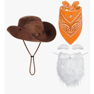 4 Pcs Prospector Costume Accessories Including Cowboy Bucket Hat Fake Big Beard Eyebrows Paisley Bandana for Halloween Old Men Cosplay Party