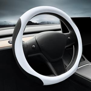 LKWLIKEI Nappa Leather Ultra-Thin Steering Wheel Cover, for Tesla Model 3/Y Steering Wheel Cover, Non-Slip Design and Interior Modification of car Accessories White