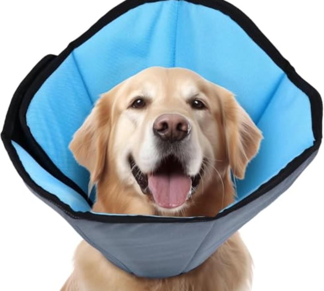ipetstation Dog Cone Collar for Dogs After Surgery Extra Long, Adjustable Comfy Dog Elizabethan Pet Collar Cone for Large Dogs Anti-Lick Protective Wound, M