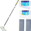 BAISENJIE Magic Sponge Eraser Mop, 60" Adjustable Mop Handle with Flexible 13" Flat Head with Microfiber Pad and Magic Sponge Eraser Pads