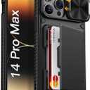 Vihibii for iPhone 14 Pro Max Case with Card Holder (4 Cards) [RFID Blocking] & Slide Camera Cover, Military Grade Drop Protection, Rugged Hard Back & Silicone Edge Wallet Case, 6.7" 2022, Black