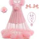 Pink Witch Costume for Girls Pink 2 Piece Pajamas Set Dress, Bouffant Mesh Outfits with Accessories (8-9 Years)