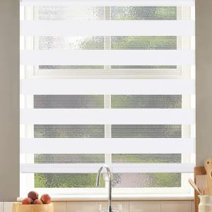 SEEYE Cordless Zebra Blinds Roller Shades for Window Day and Night Blind Dual Layer Light Filtering Shade Light Control Room Darkening Horizontal Window Treatment 34" W X 72" H, White (34"W x 72"H, White)